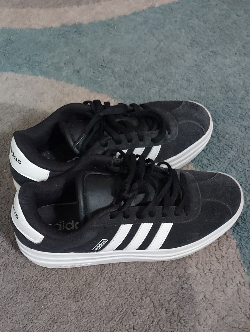 adidas Black and White Low-Top VL Court Sneakers-Size 5
